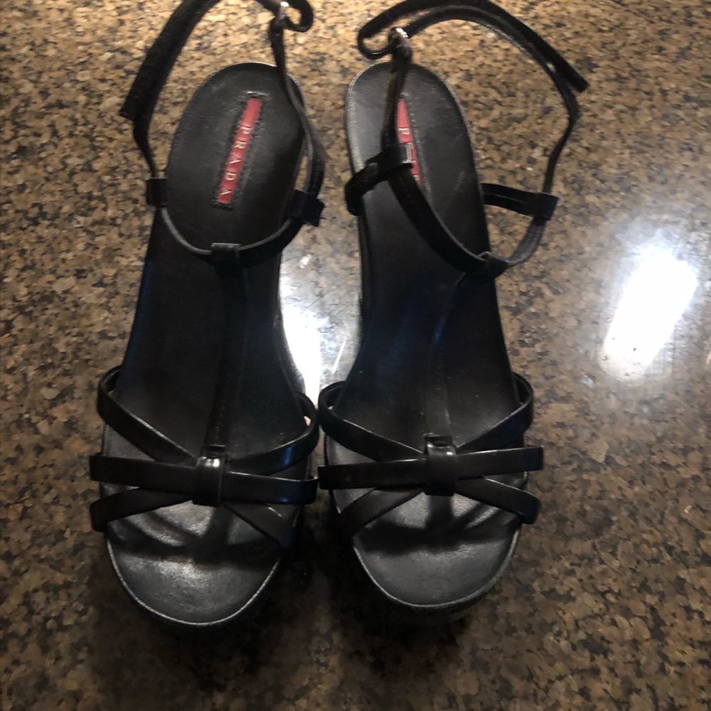 Prada Black Leather Espadrilles
